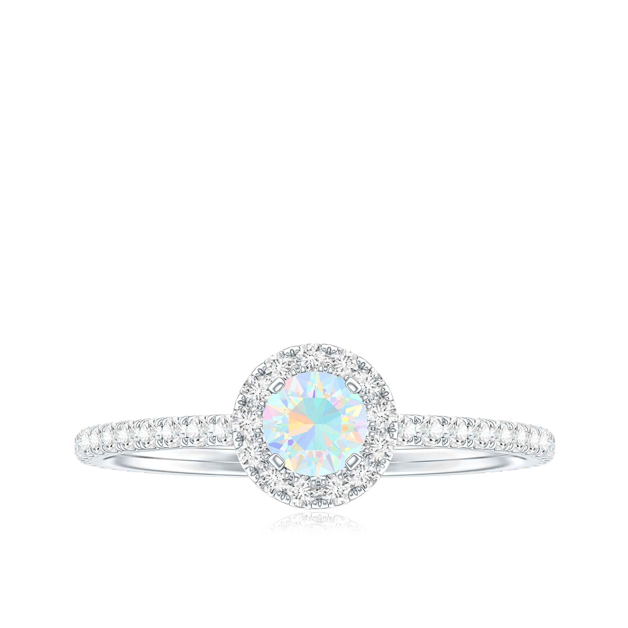 Natural Opalescent Promise Engagement Ring with Diamond Halo