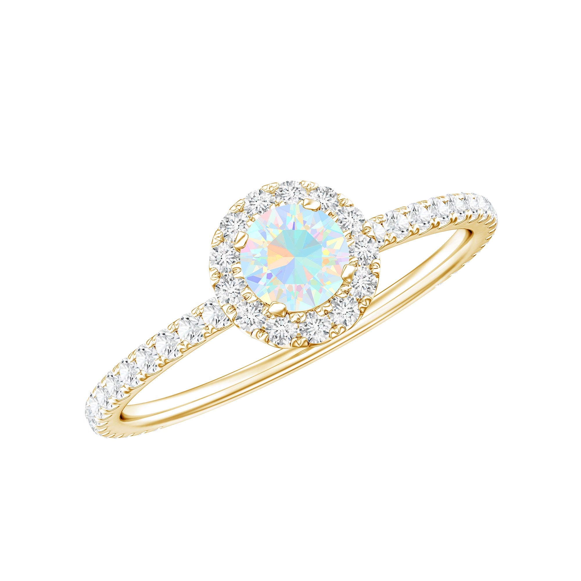 Natural Opalescent Promise Engagement Ring with Diamond Halo