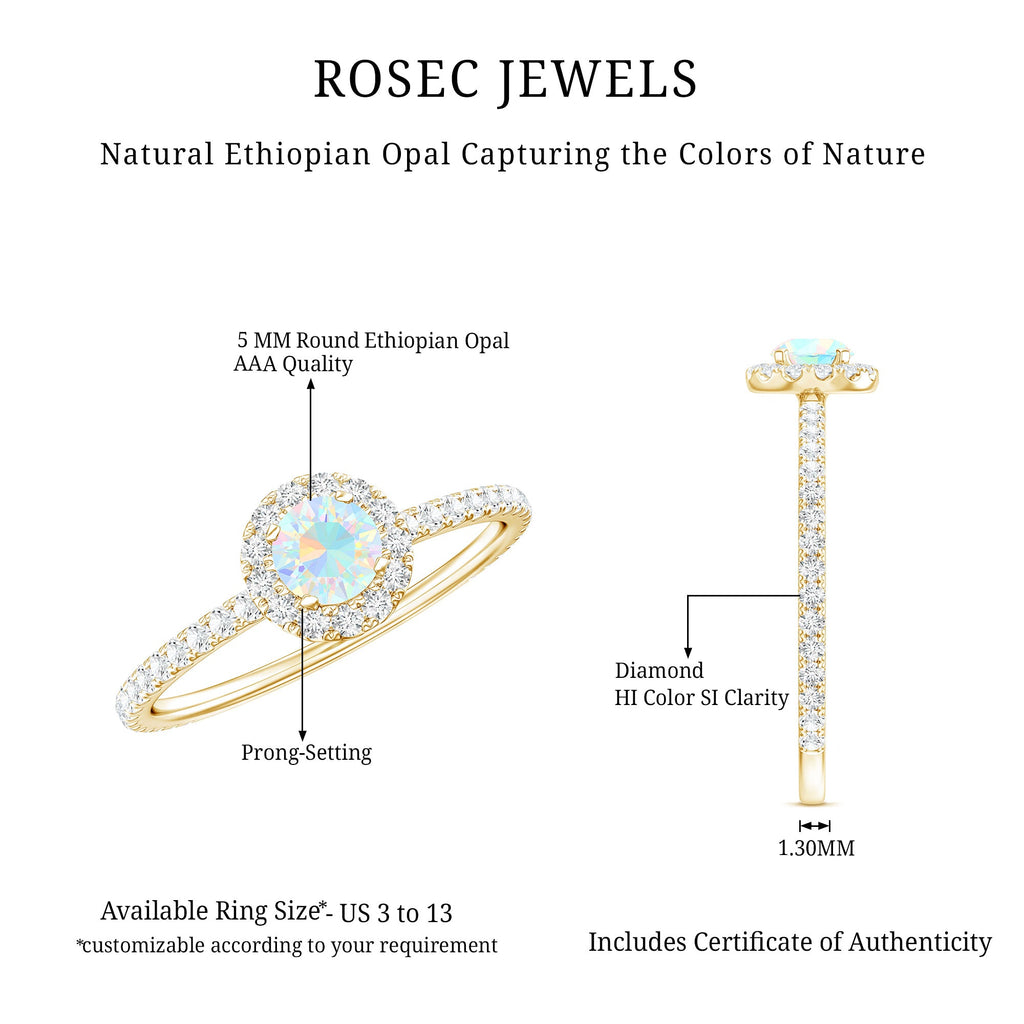 Natural Opalescent Promise Engagement Ring with Diamond Halo