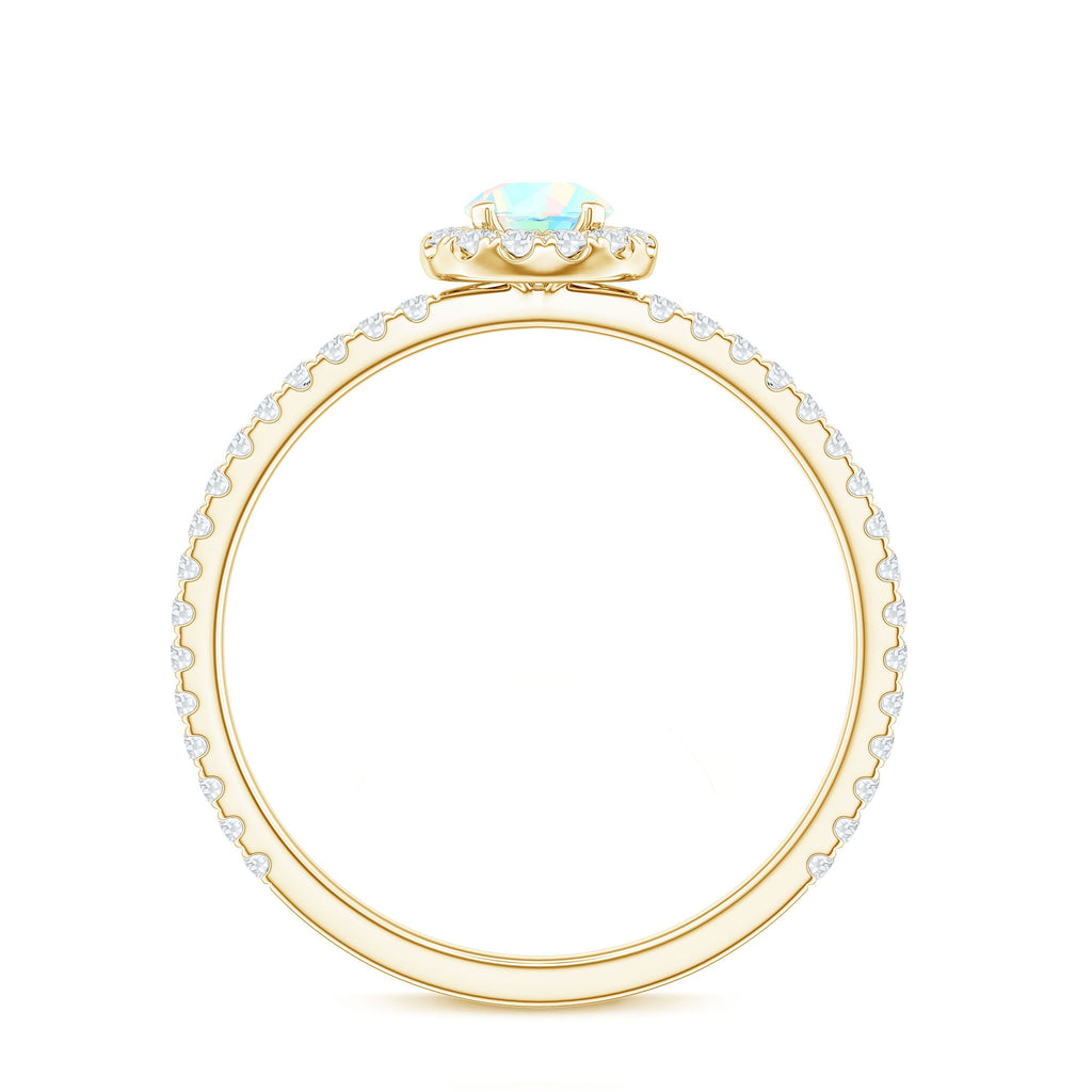 Natural Opalescent Promise Engagement Ring with Diamond Halo