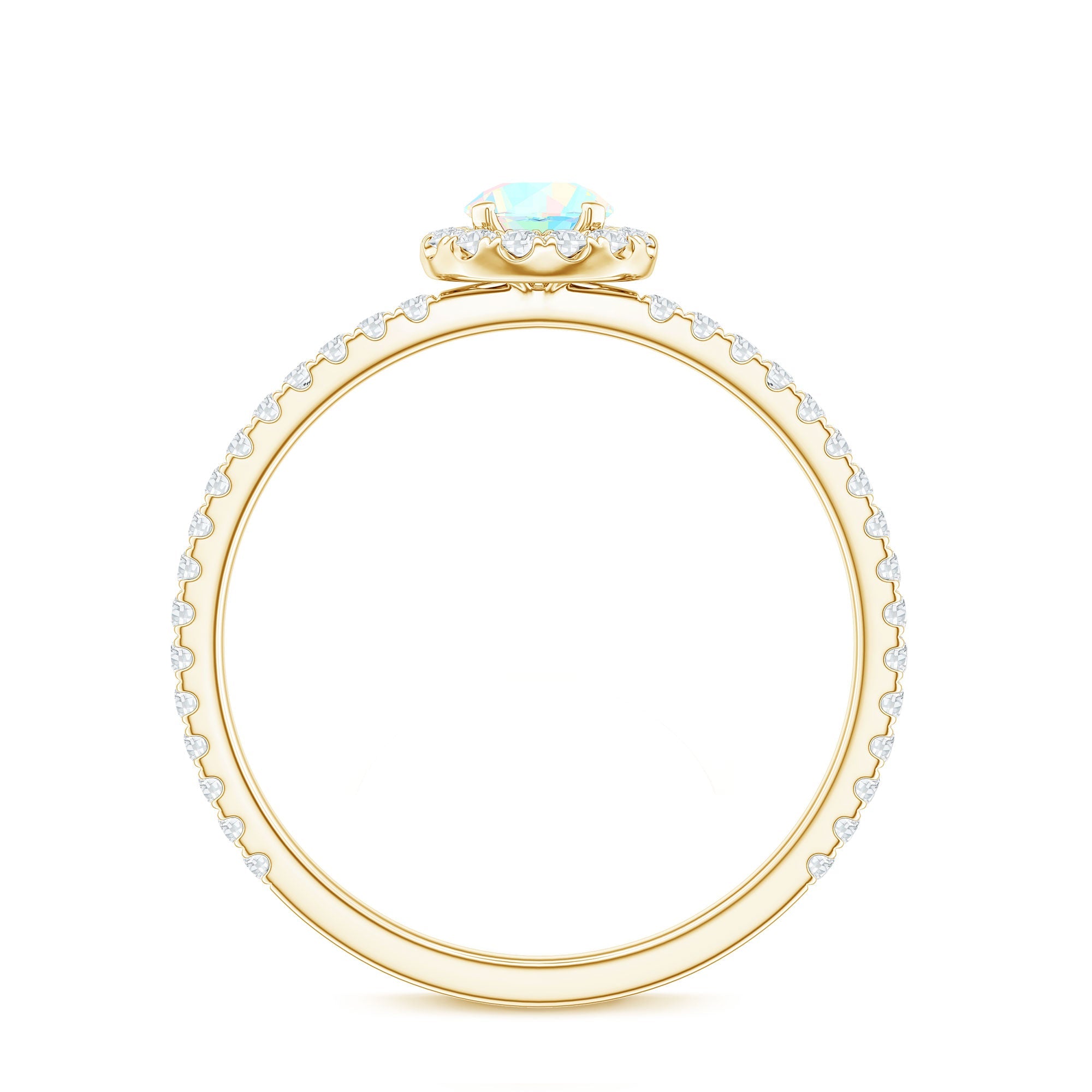 Natural Opalescent Promise Engagement Ring with Diamond Halo