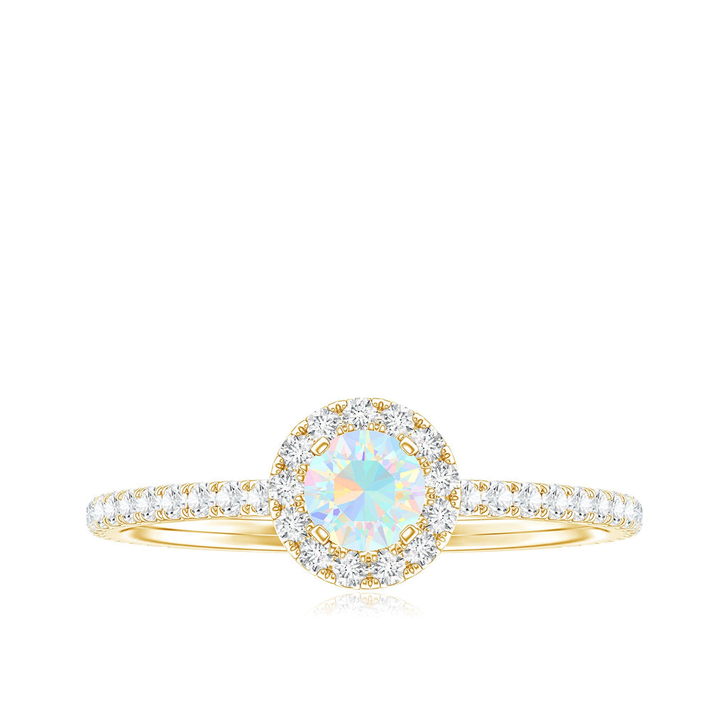 Natural Opalescent Promise Engagement Ring with Diamond Halo