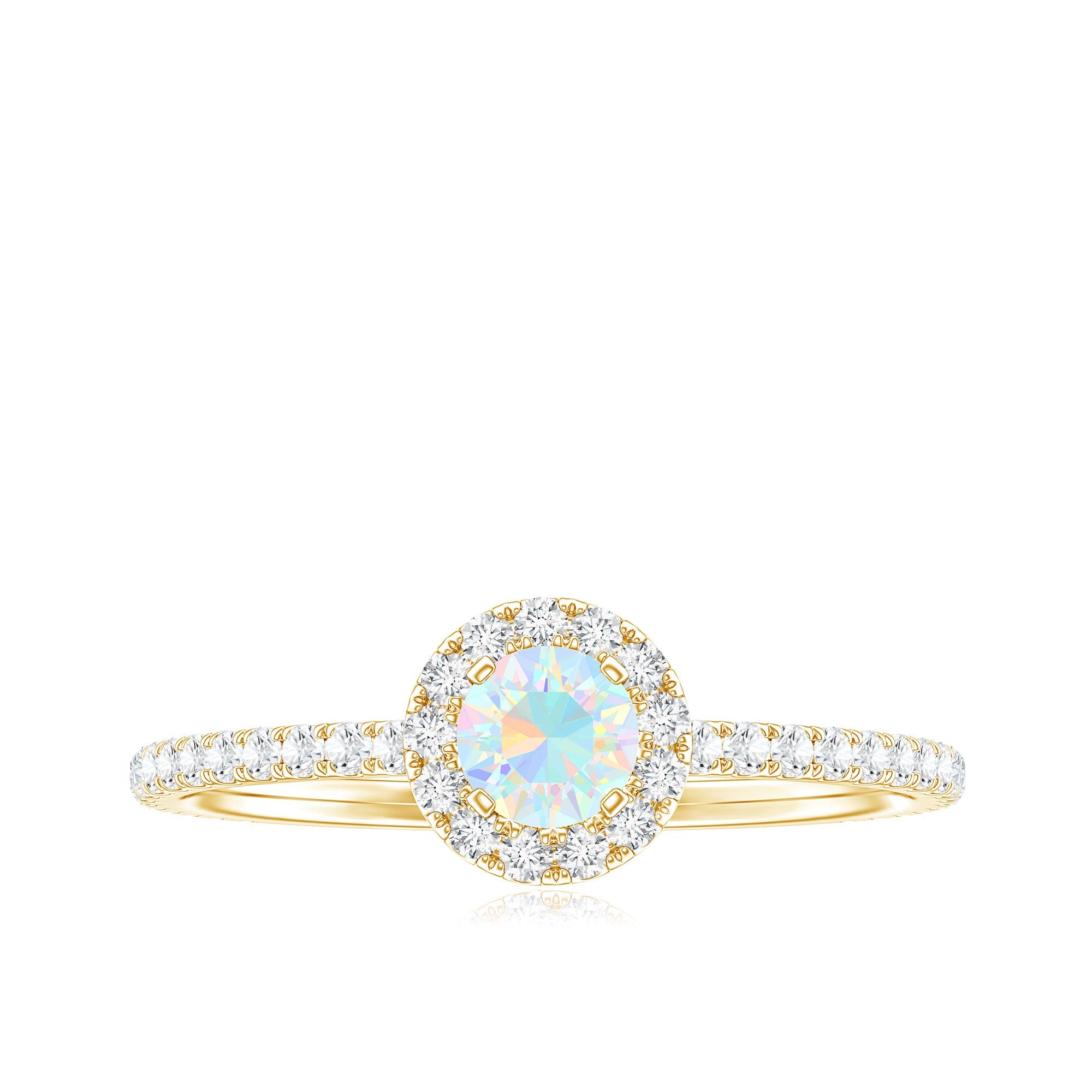 Natural Opalescent Promise Engagement Ring with Diamond Halo
