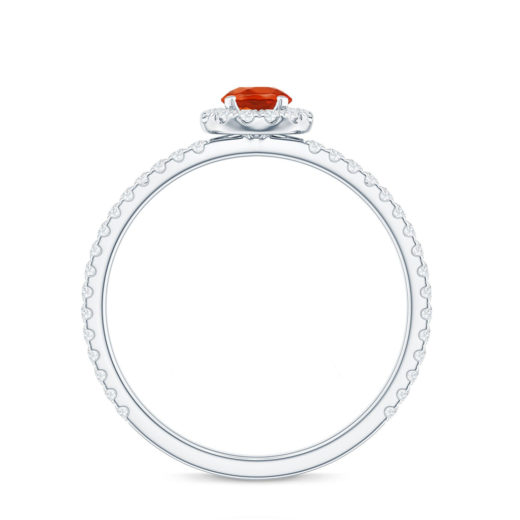 Round Fire Opal Minimal Engagement Ring with Diamond