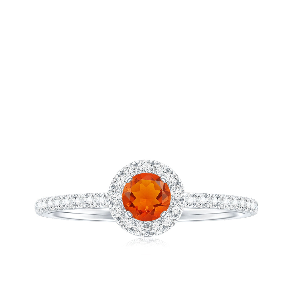 Round Fire Opal Minimal Engagement Ring with Diamond