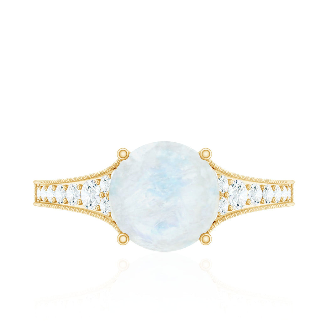 Designer Moonstone Engagement Ring with Diamond Side Stones