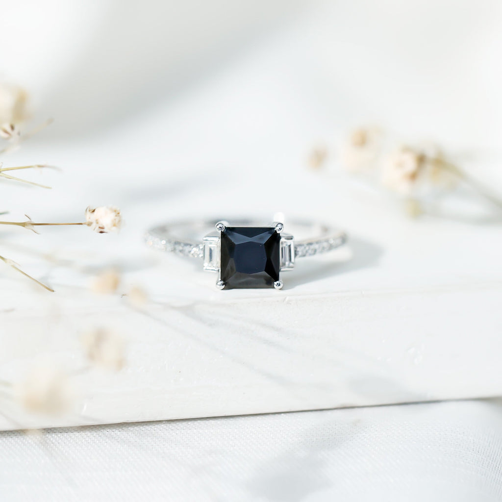 Certified 1 Carat Lab Grown Black and White Diamond Princess Cut Solitaire Engagement Ring