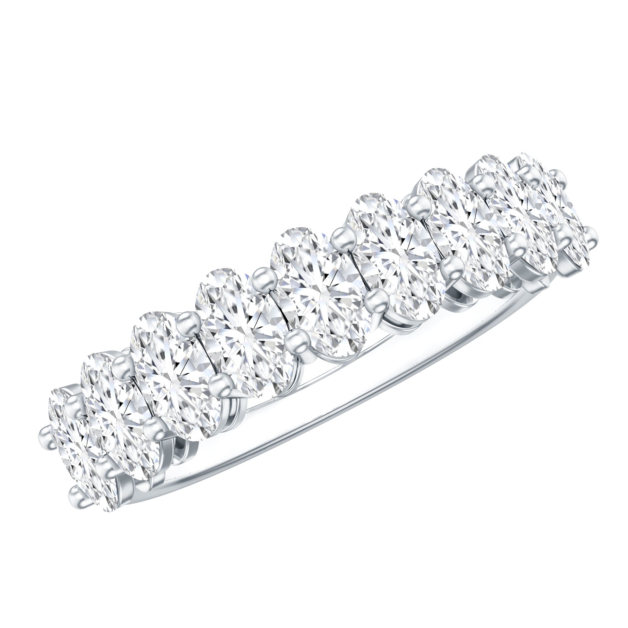 Oval Moissanite Half Eternity Wedding Band Ring