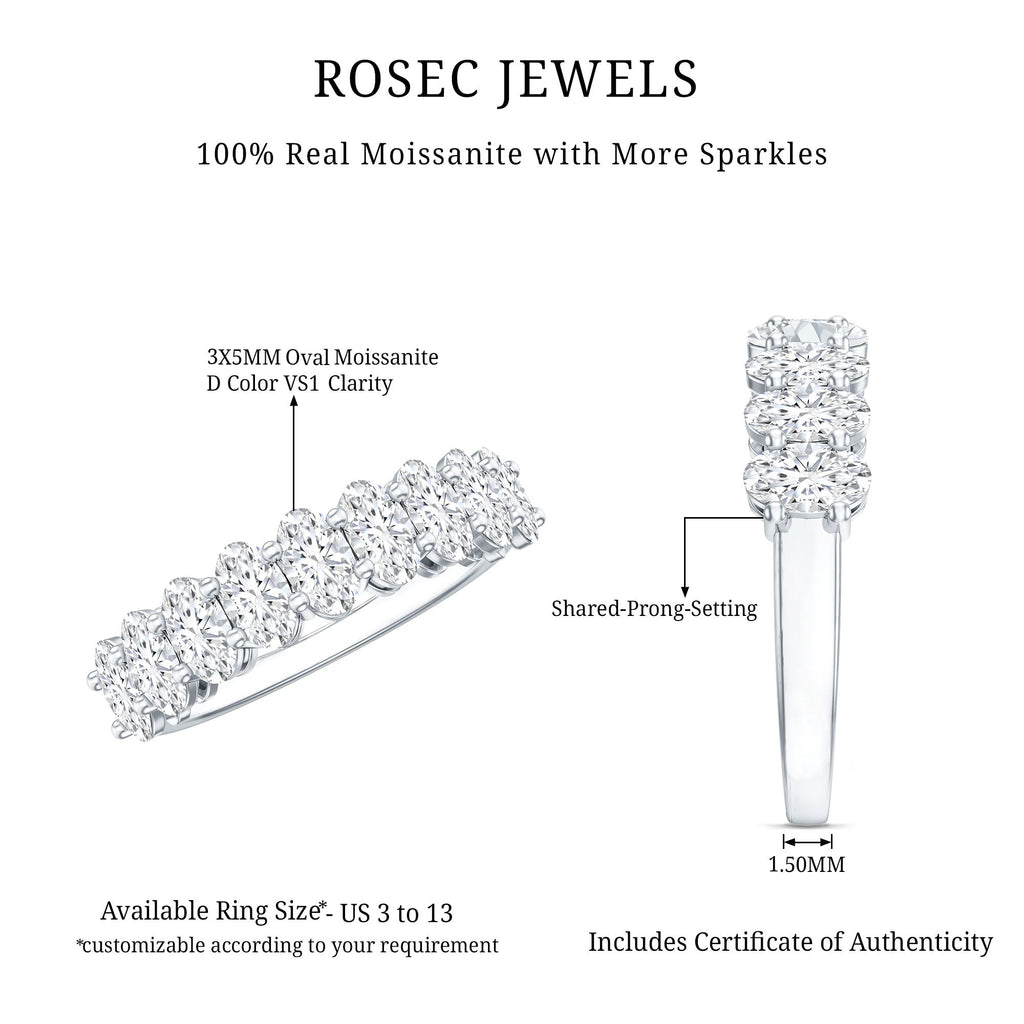Oval Moissanite Half Eternity Wedding Band Ring