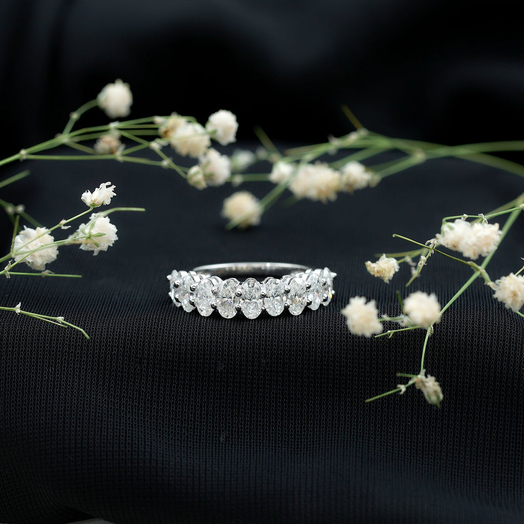 Oval Moissanite Half Eternity Wedding Band Ring