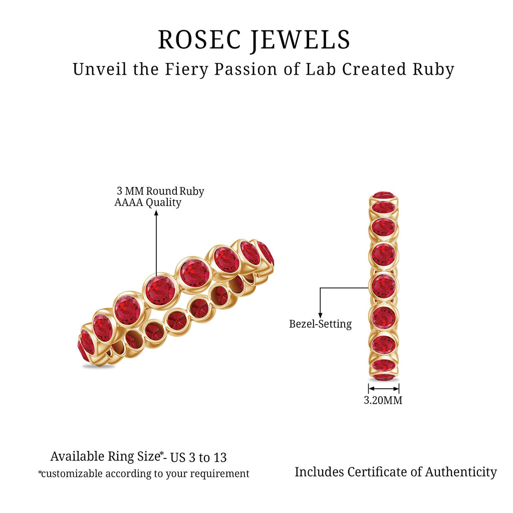 Bezel Set Round Shape Lab Created Ruby Eternity Ring