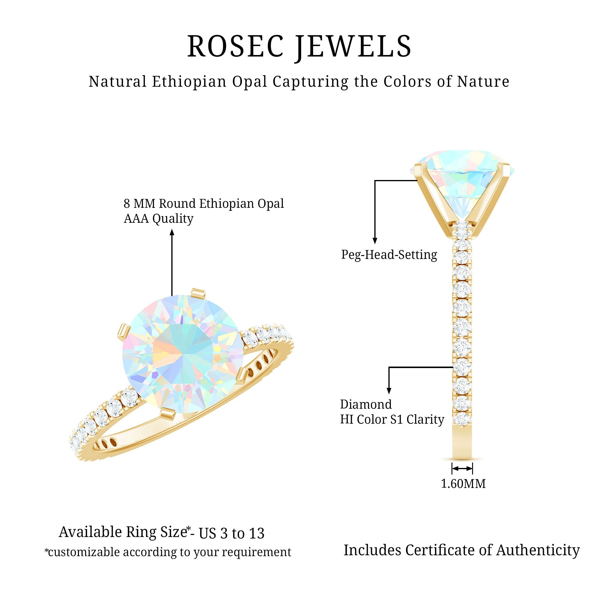 2 Carat Ethiopian Rainbow Opal Diamond Engagement Ring with Certificate