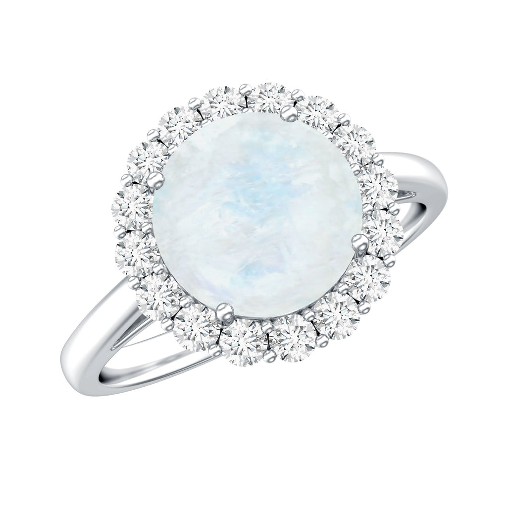0.8 CT Round Moonstone Halo Engagement Ring with Diamond