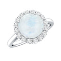 0.8 CT Round Moonstone Halo Engagement Ring with Diamond