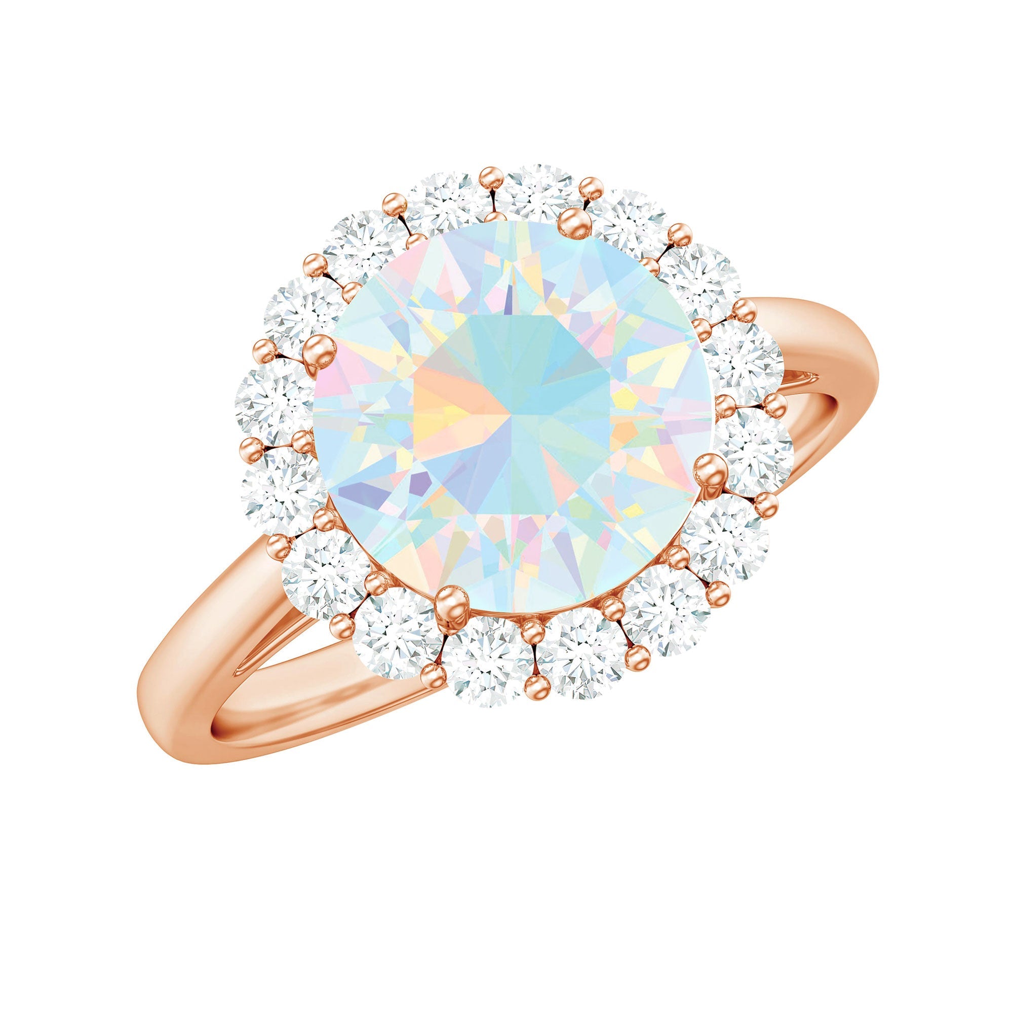 Certified Real 2 Carat Ethiopian Rainbow Opal Engagement Ring with Diamond Halo