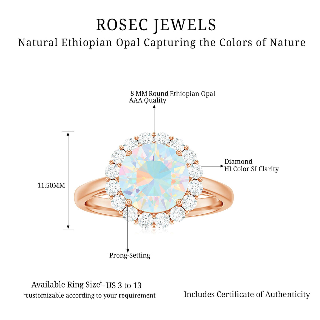 Certified Real 2 Carat Ethiopian Rainbow Opal Engagement Ring with Diamond Halo
