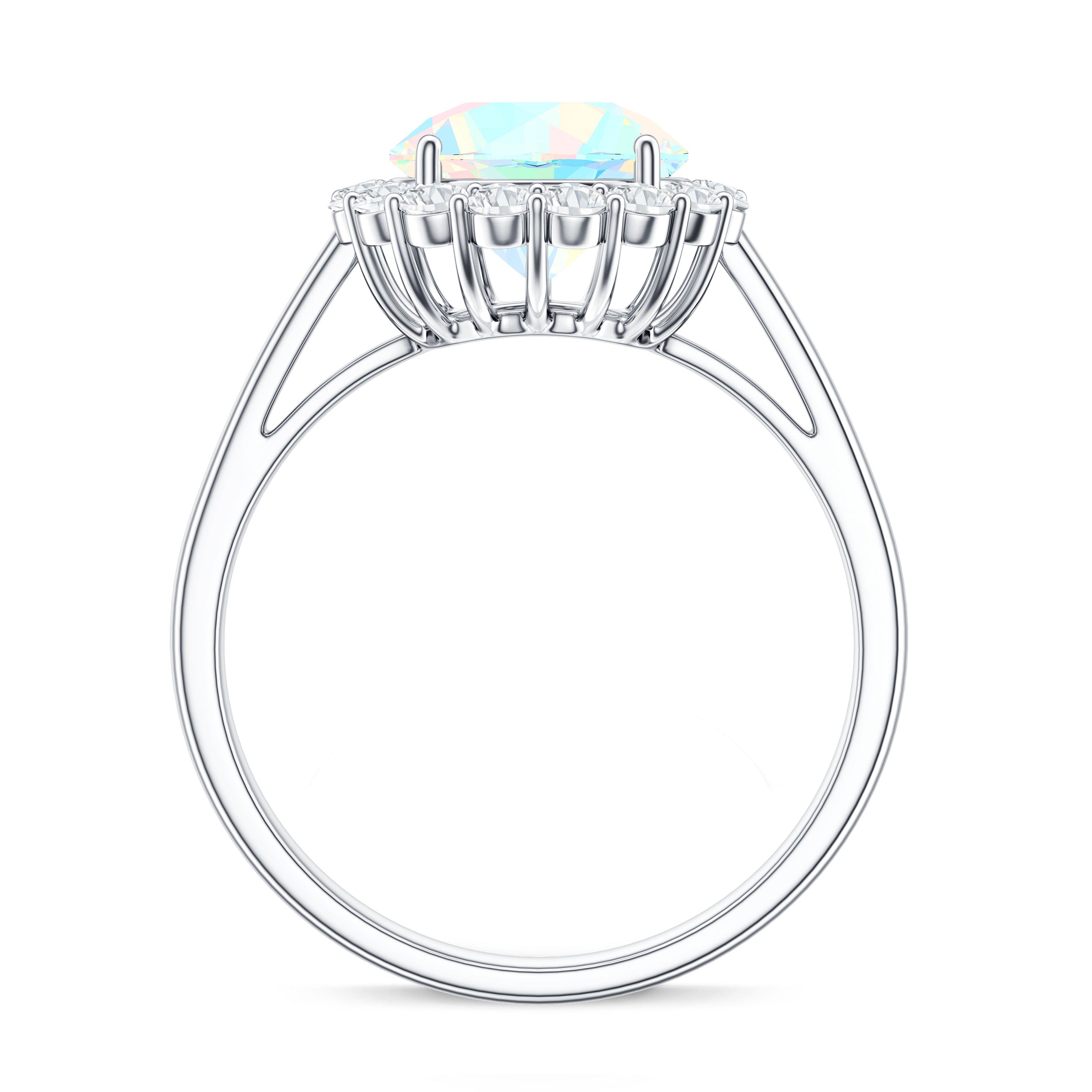 Certified Real 2 Carat Ethiopian Rainbow Opal Engagement Ring with Diamond Halo