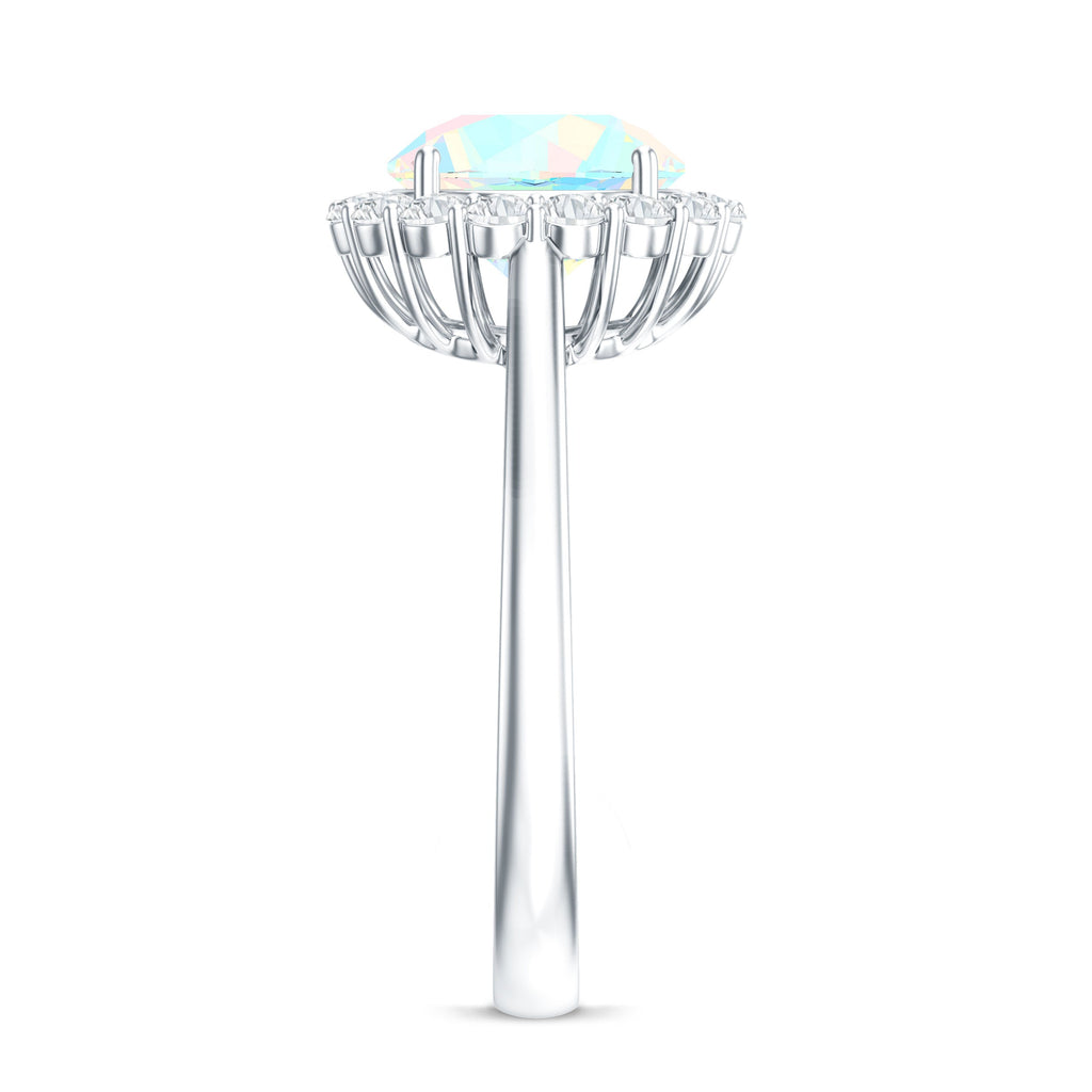 Certified Real 2 Carat Ethiopian Rainbow Opal Engagement Ring with Diamond Halo