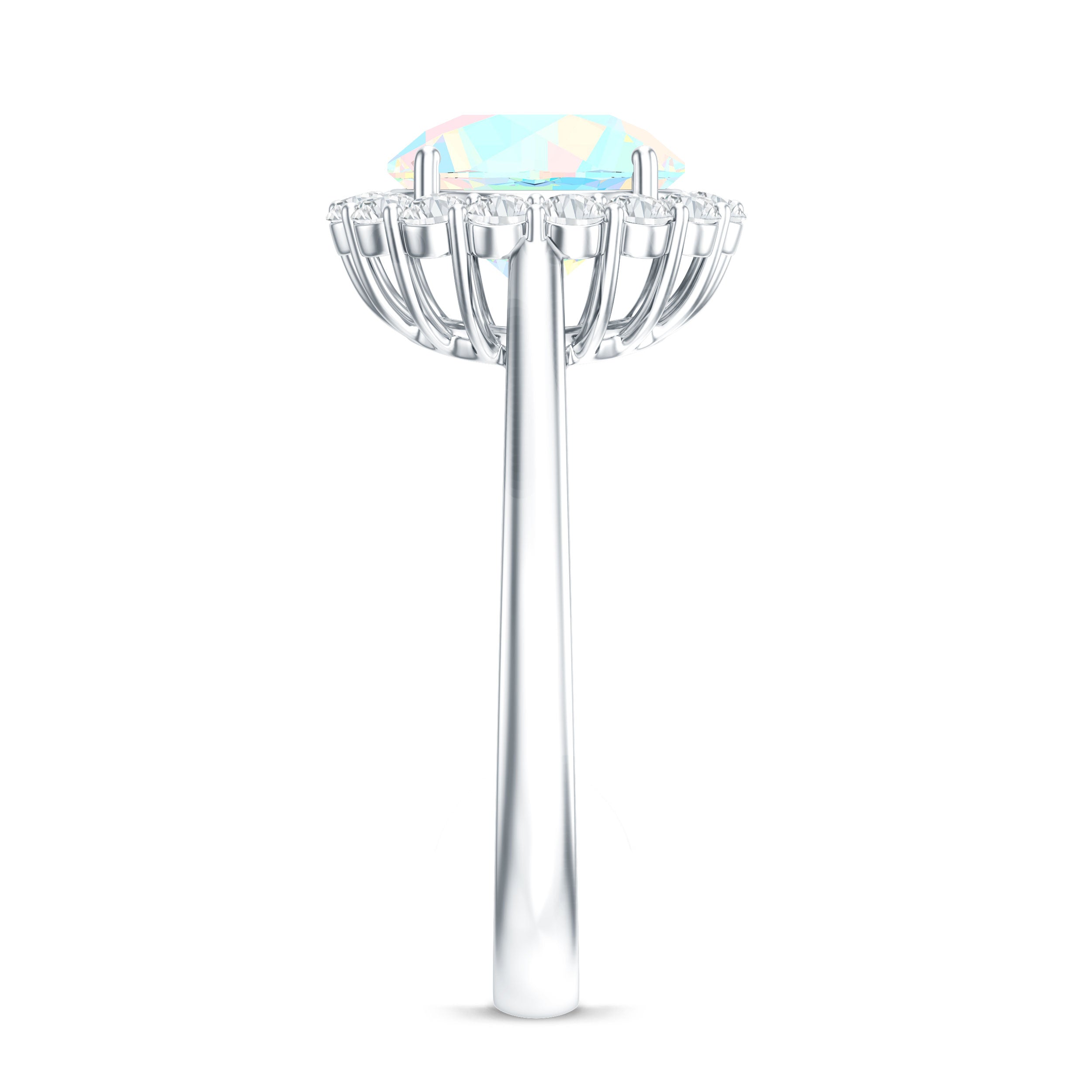 Certified Real 2 Carat Ethiopian Rainbow Opal Engagement Ring with Diamond Halo