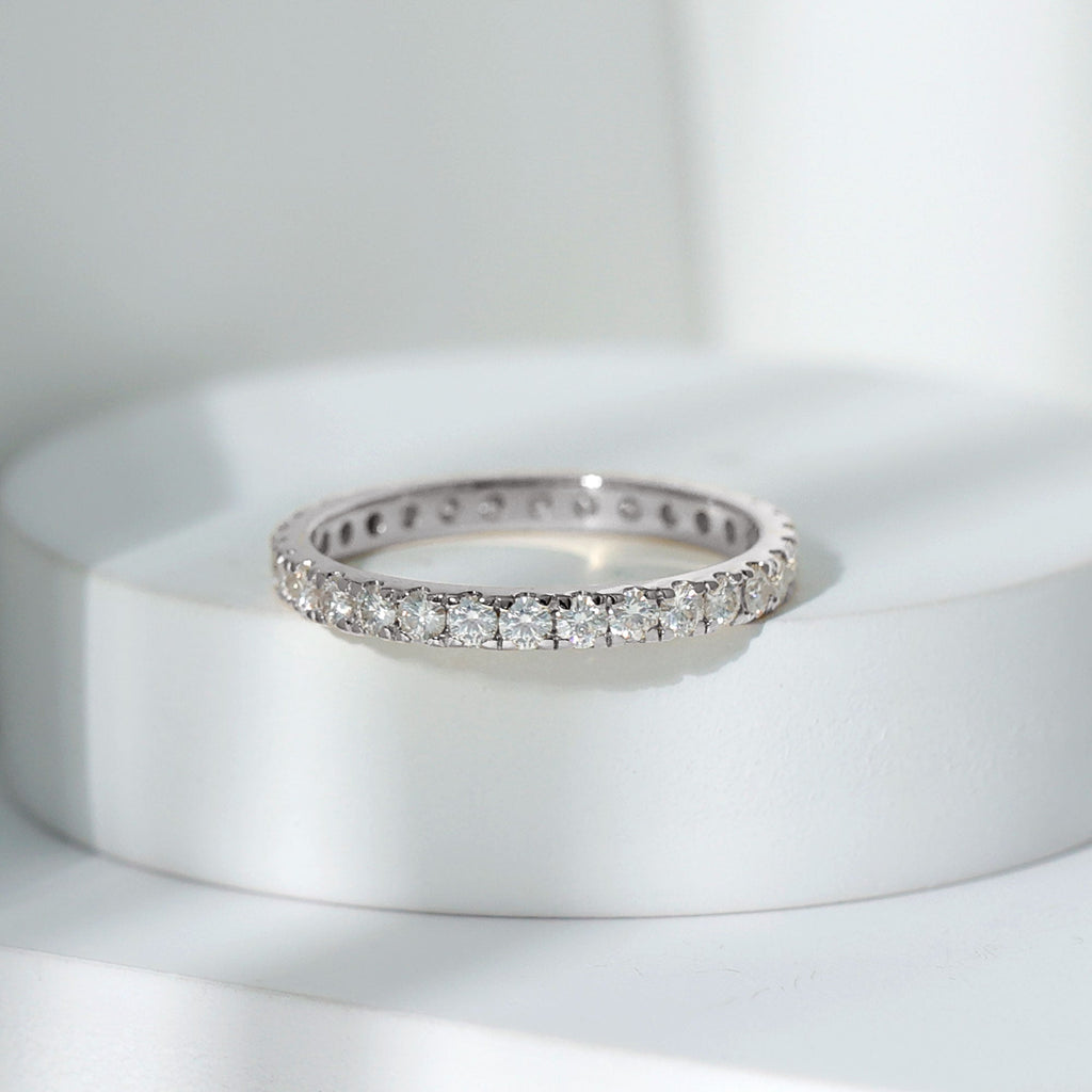 Certified French Pave Set Moissanite Stackable Full Eternity Ring