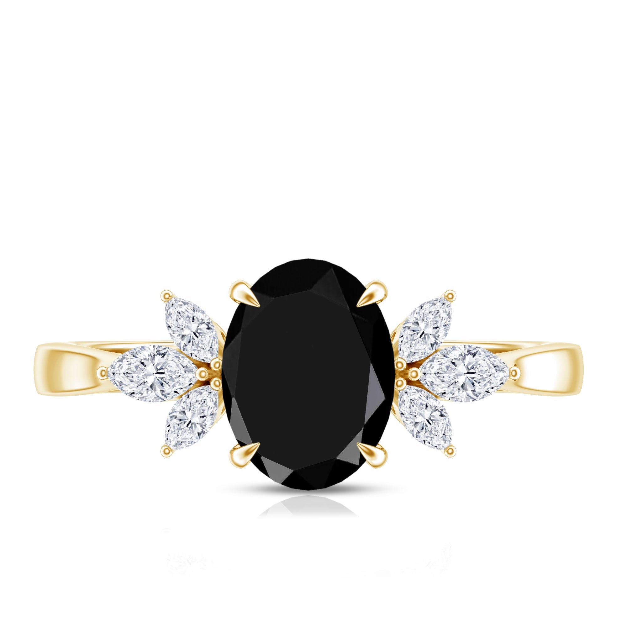 Oval Cut Black Onyx Engagement Ring with Diamond Trio