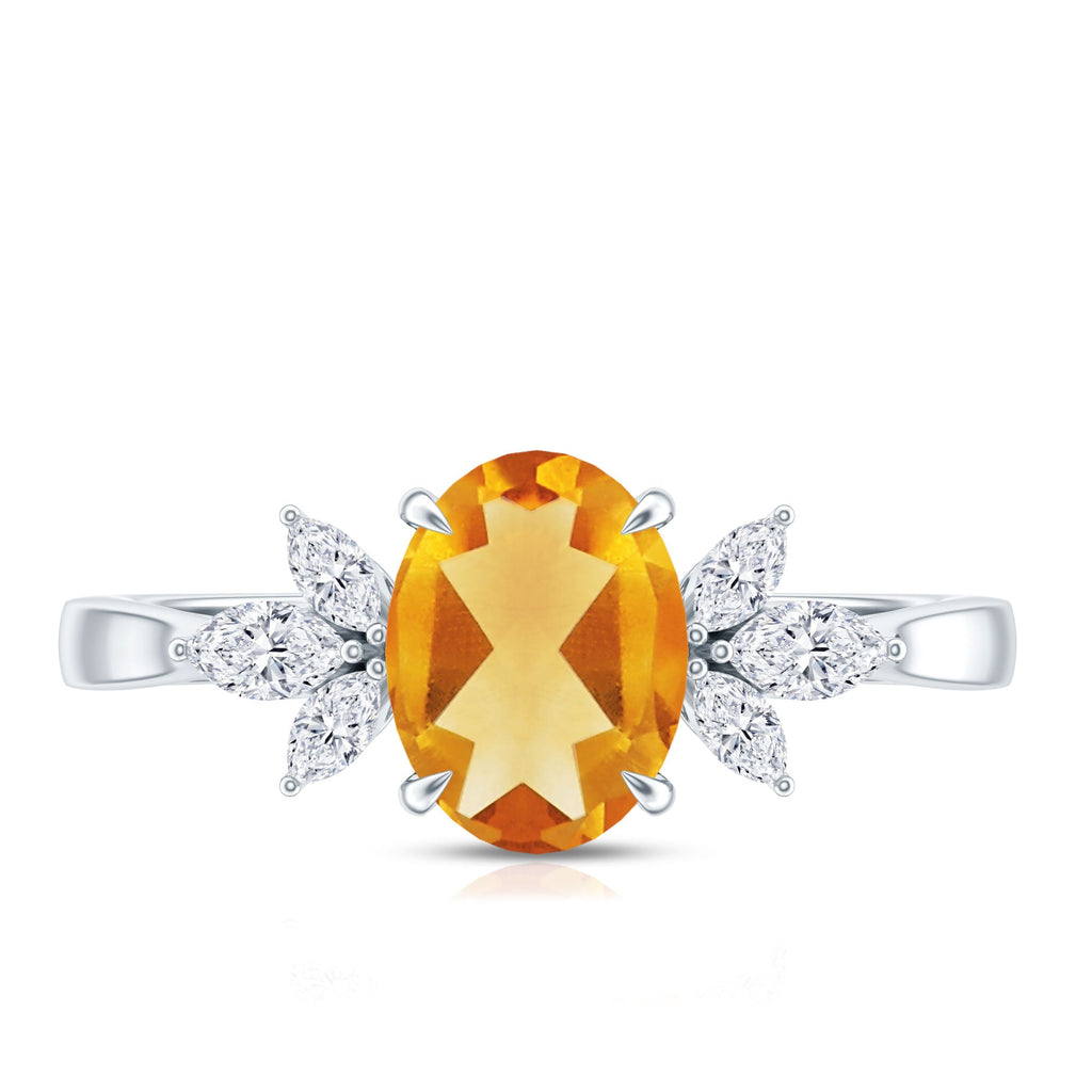 Certified Real 1 Carat Citrine Oval Engagement Ring with Diamond Trio