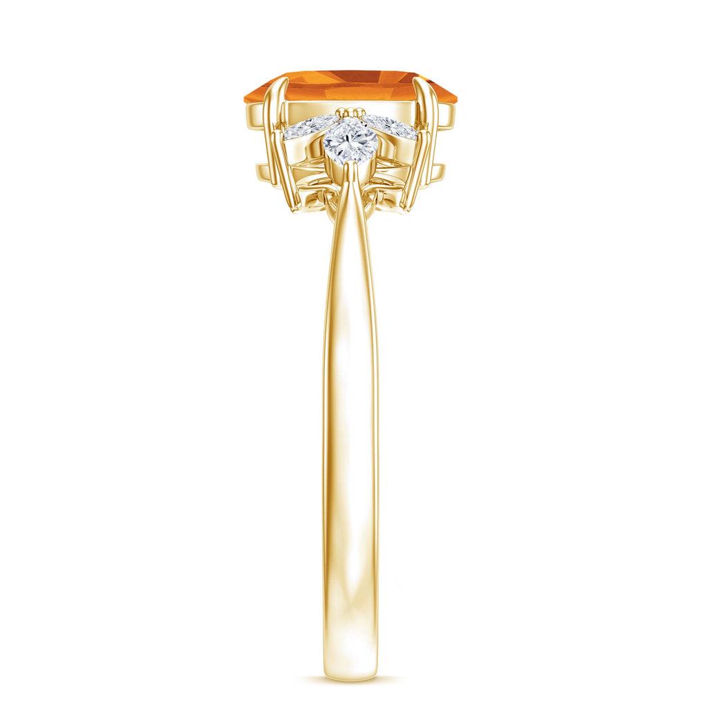 Certified Real 1 Carat Citrine Oval Engagement Ring with Diamond Trio
