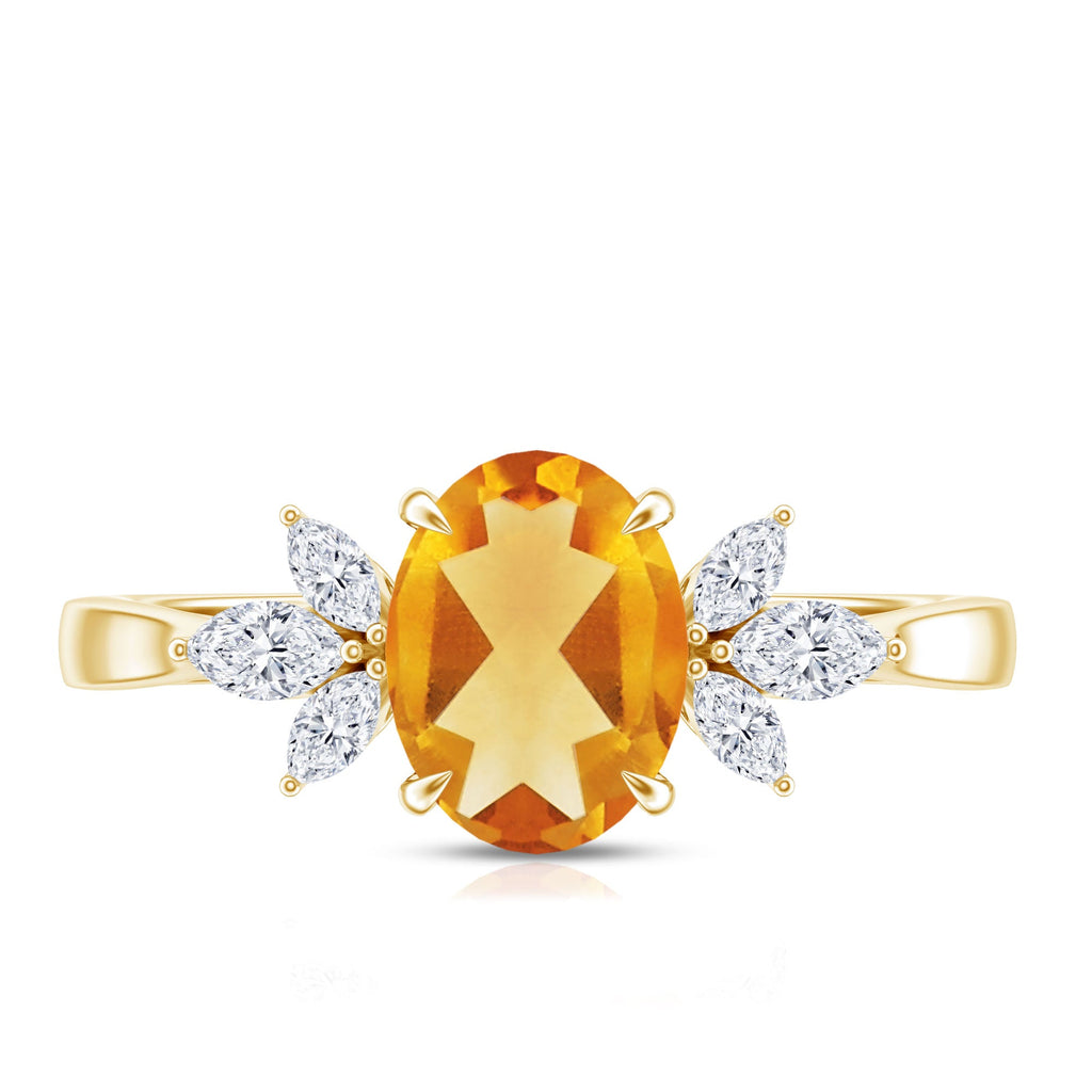 Certified Real 1 Carat Citrine Oval Engagement Ring with Diamond Trio
