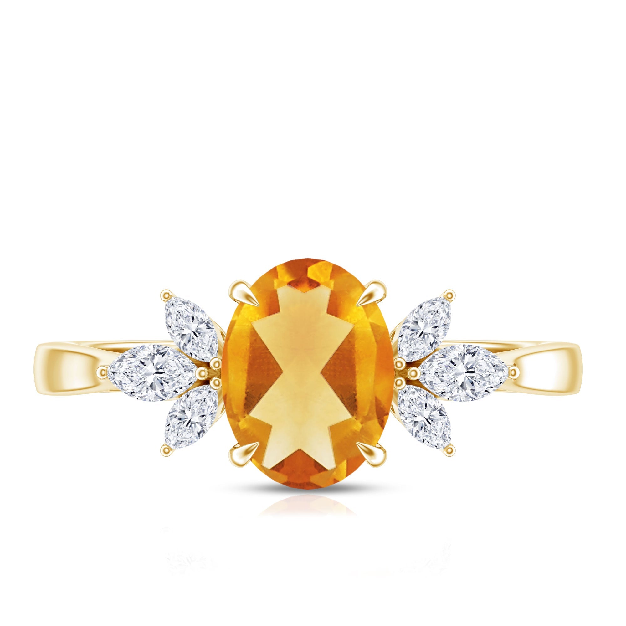 Certified Real 1 Carat Citrine Oval Engagement Ring with Diamond Trio