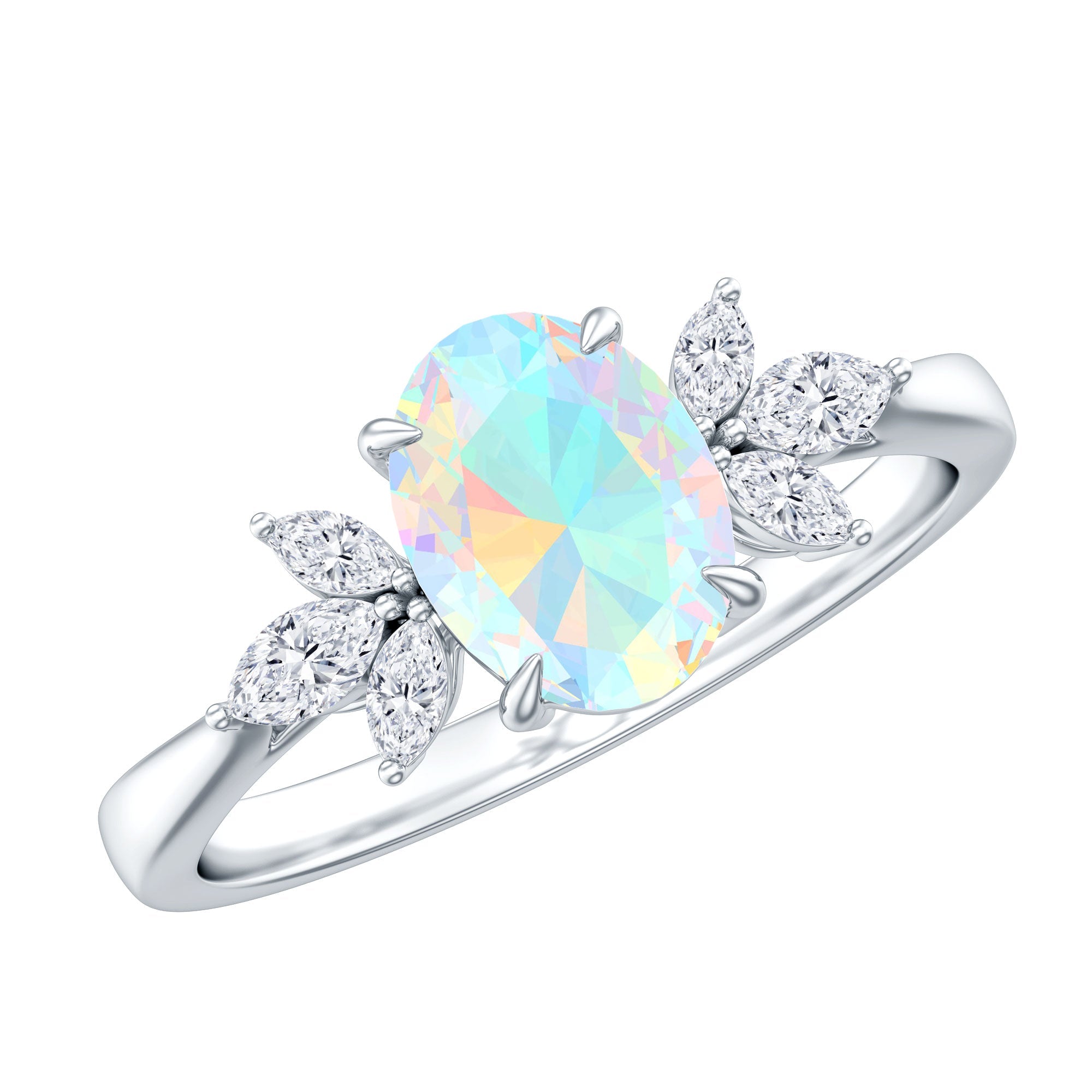 1.2 Carat Natural Rainbow Opal Oval Engagement Ring with Diamond