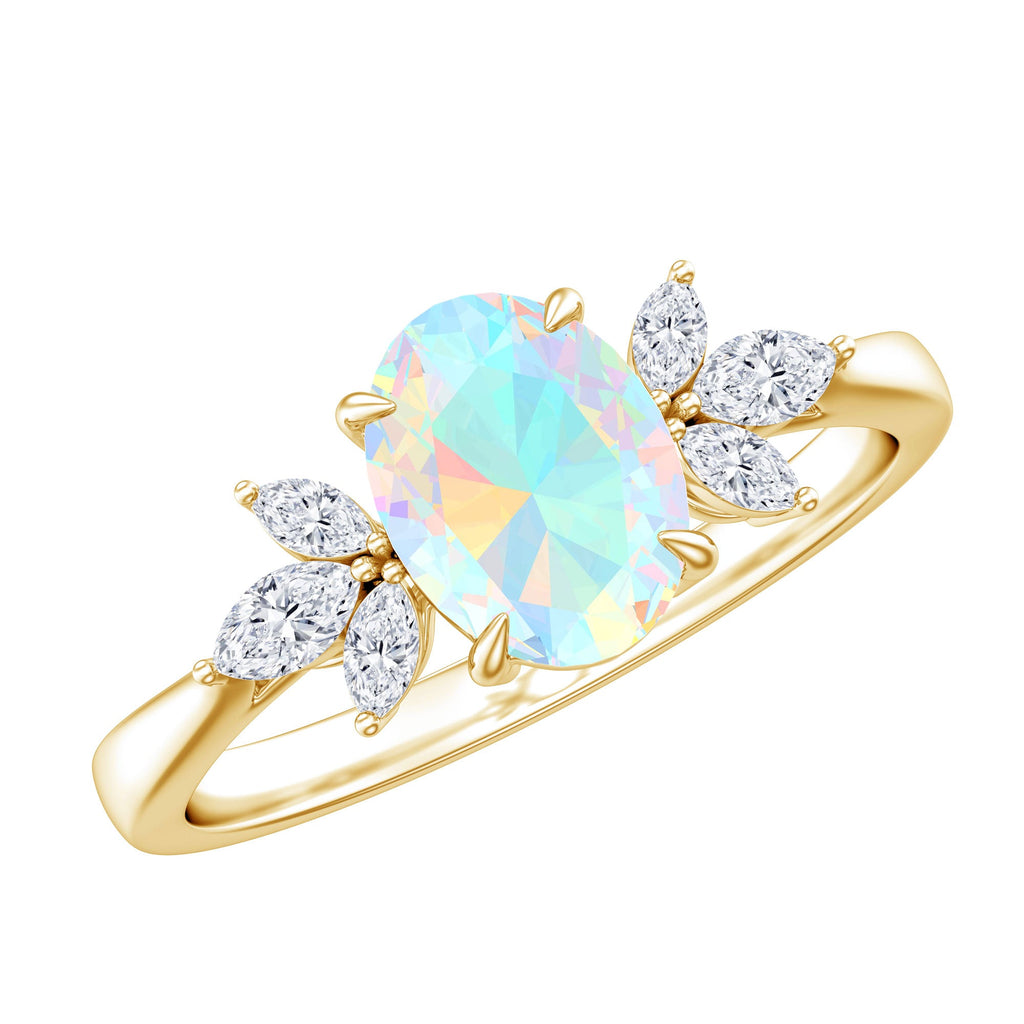 1.2 Carat Natural Rainbow Opal Oval Engagement Ring with Diamond