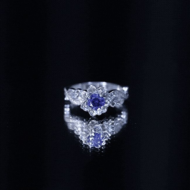 Certified Lab Grown Blue Sapphire Flower Engagement Ring with Diamond