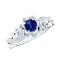 Certified Lab Grown Blue Sapphire Flower Engagement Ring with Diamond
