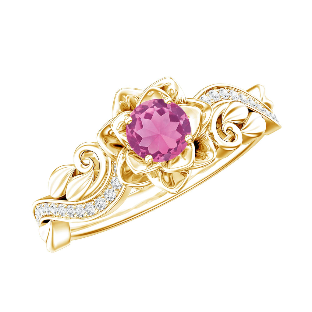 Nature Inspired Pink Tourmaline and Diamond Engagement Ring