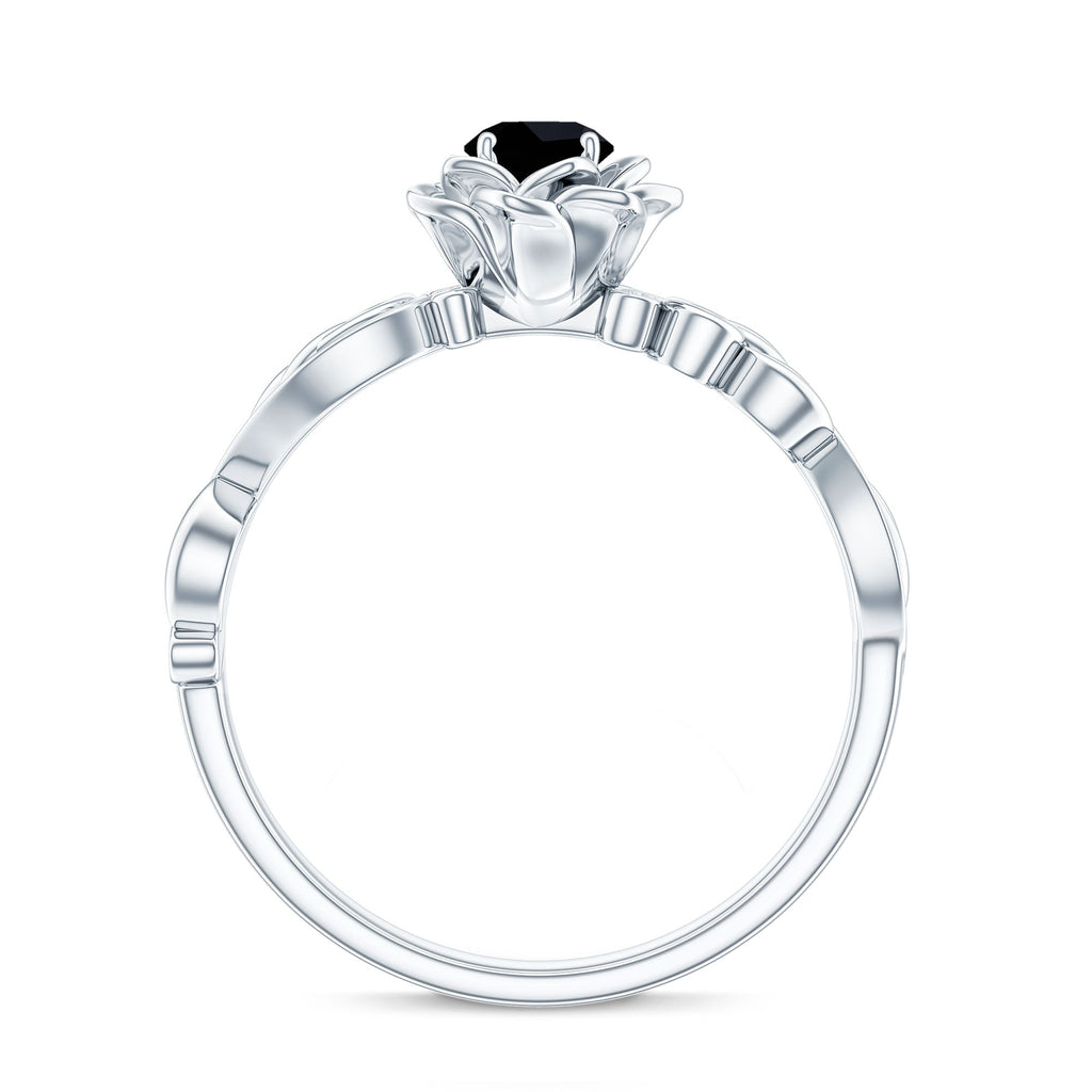 Certified 0.8 Carat Lab Grown Black and White Diamond Flower Engagement Ring