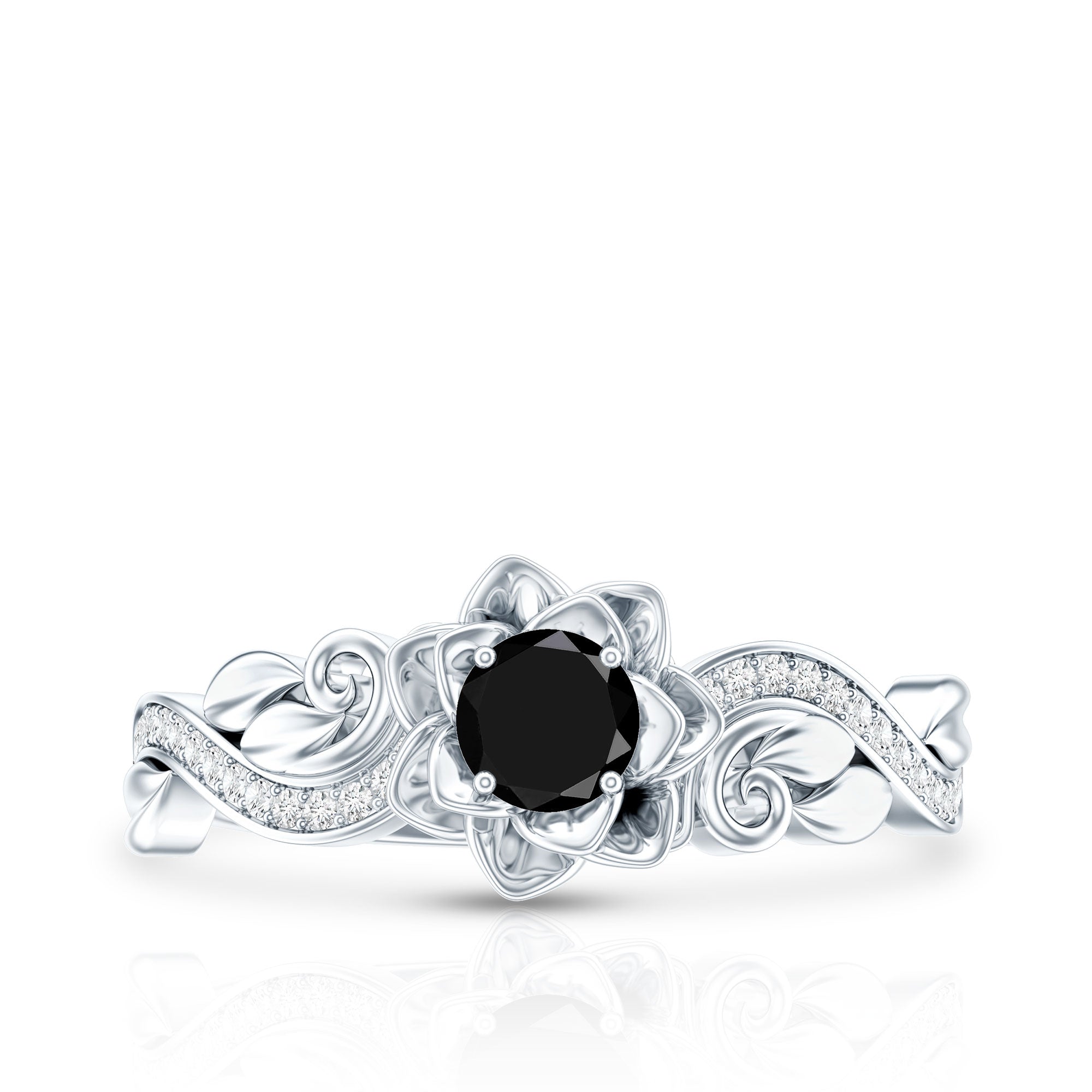 Certified 0.8 Carat Lab Grown Black and White Diamond Flower Engagement Ring