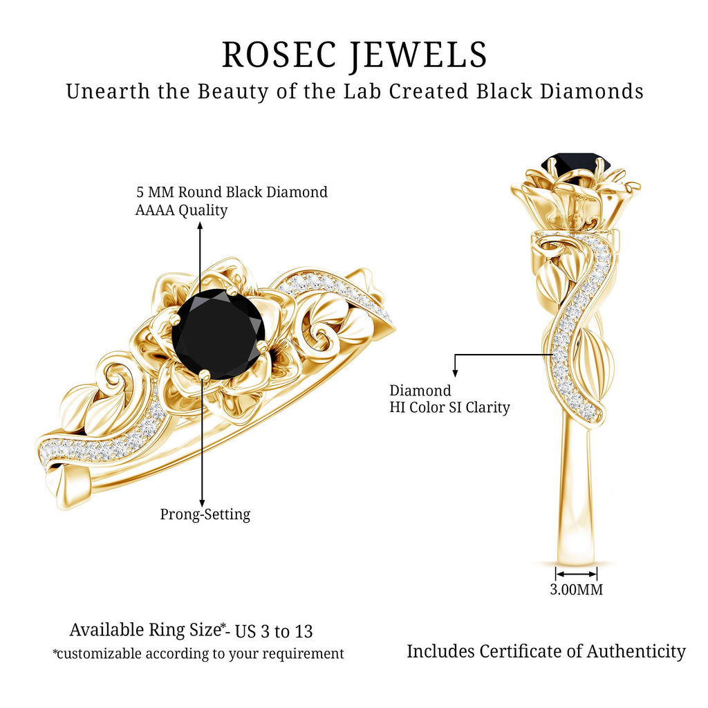 Certified 0.8 Carat Lab Grown Black and White Diamond Flower Engagement Ring