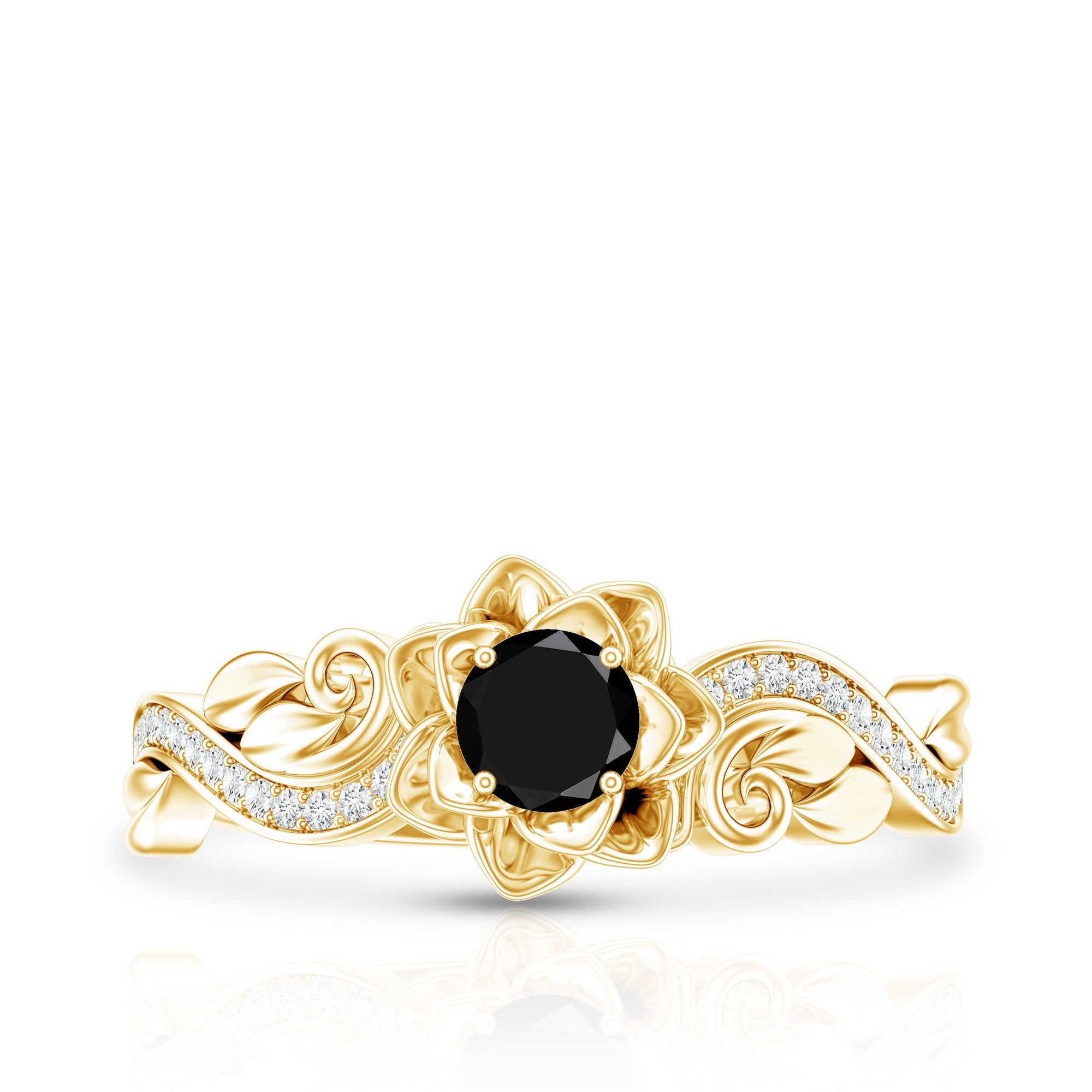Certified 0.8 Carat Lab Grown Black and White Diamond Flower Engagement Ring