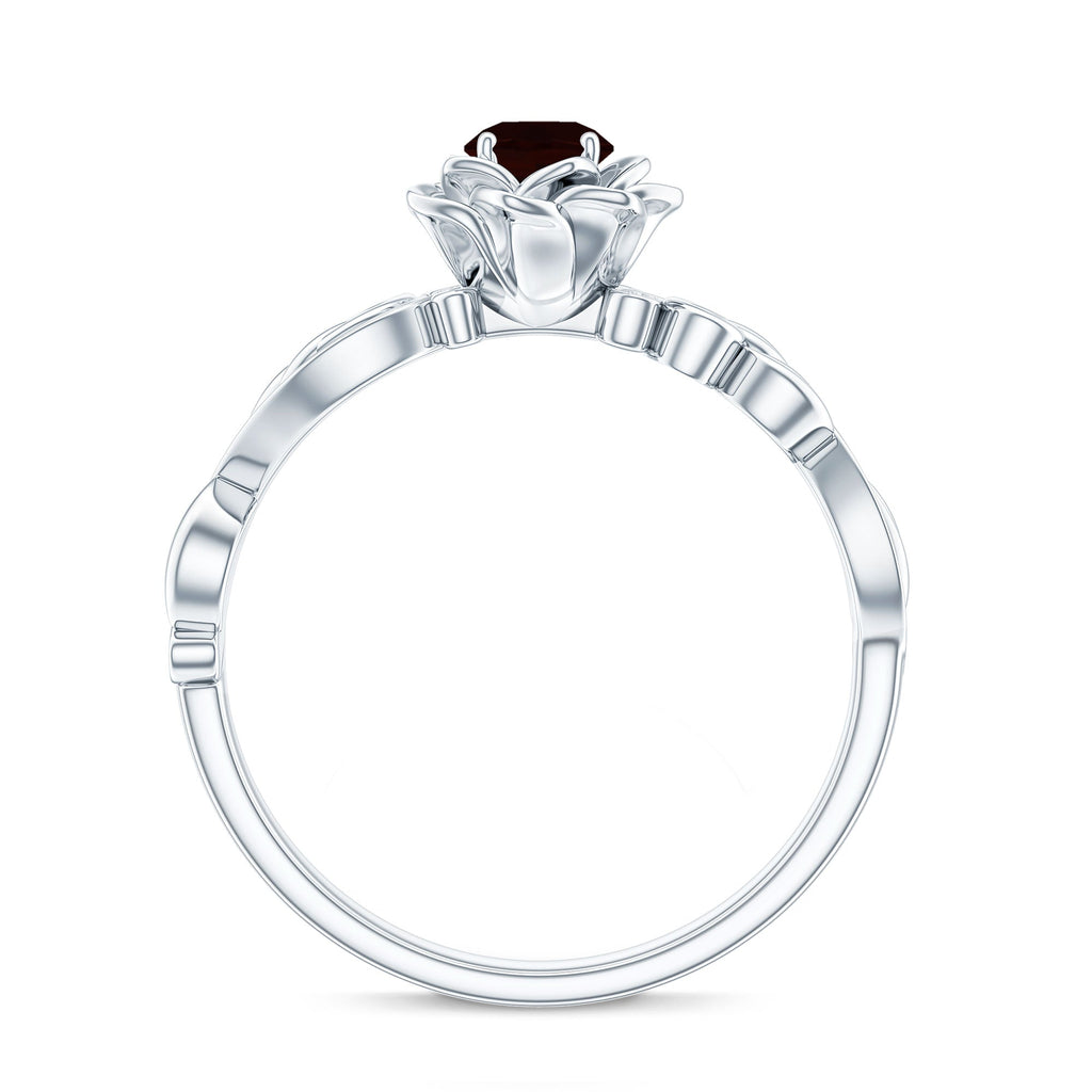 Certified Natural Garnet Rose Flower Engagement Ring with Diamond