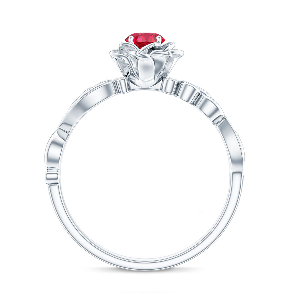 Nature Inspired Engagement Ring with Lab Ruby and Diamonds