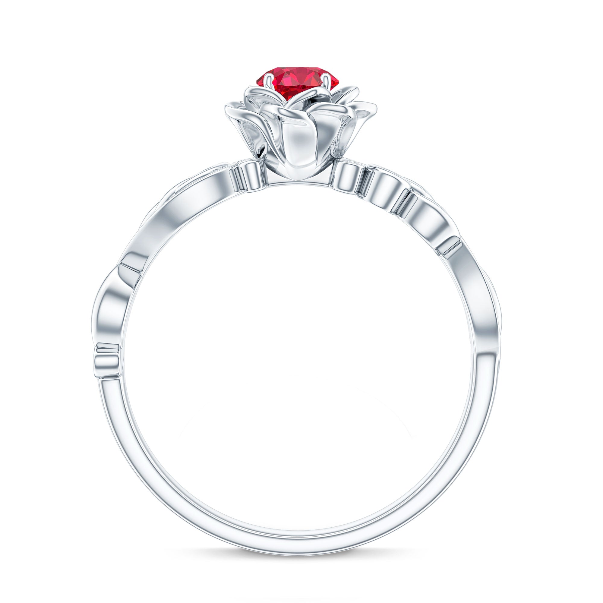 Nature Inspired Engagement Ring with Lab Ruby and Diamonds