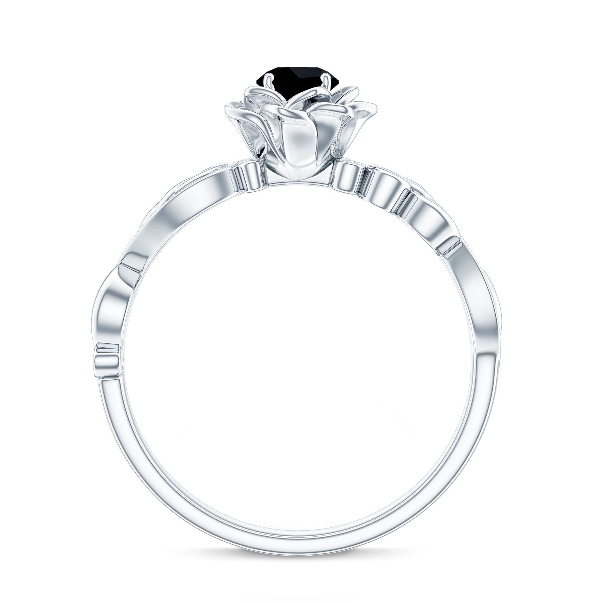 Nature Inspired Black Onyx and Diamond Floral Engagement Ring