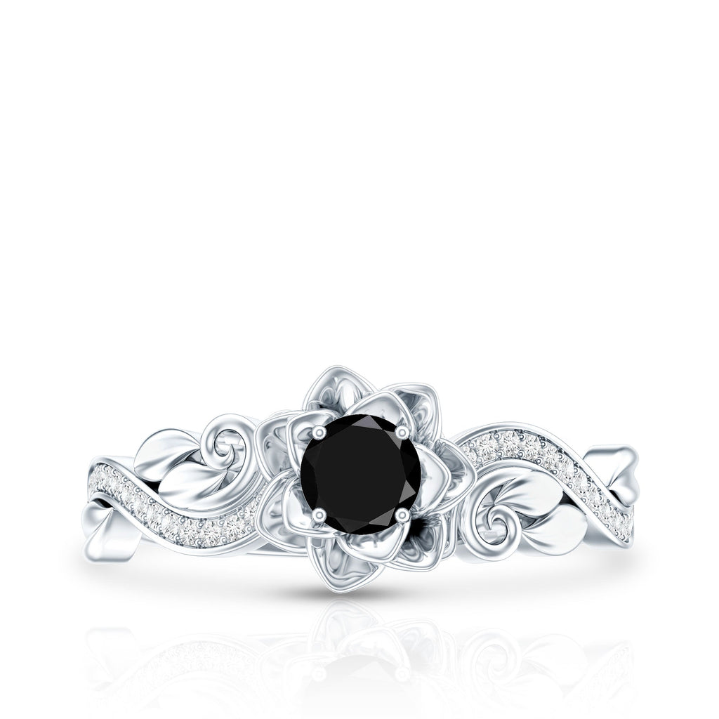 Nature Inspired Black Onyx and Diamond Floral Engagement Ring