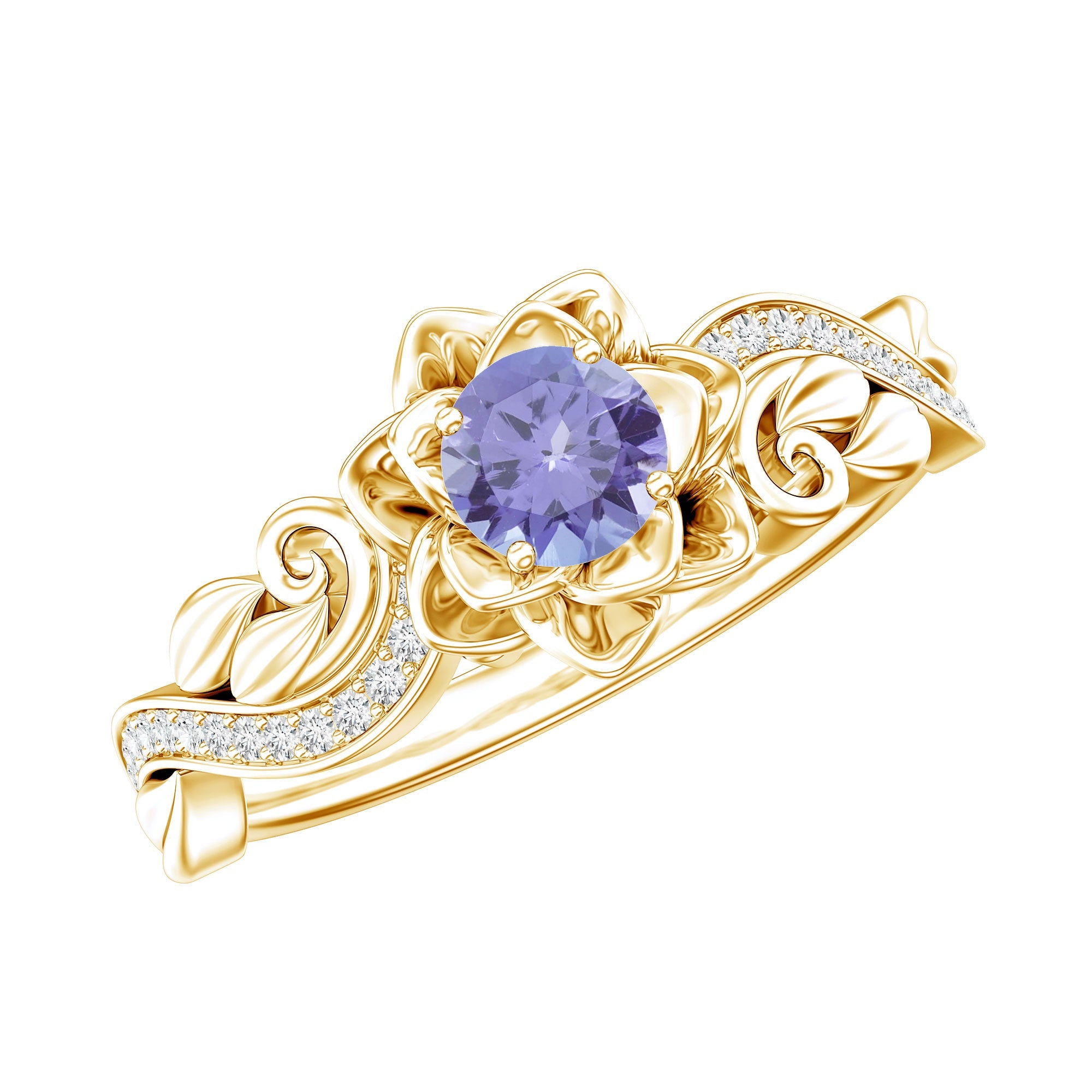 Nature Inspired Tanzanite Engagement Ring with Diamond