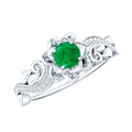 Natural Emerald Flower Engagement Ring with Diamond