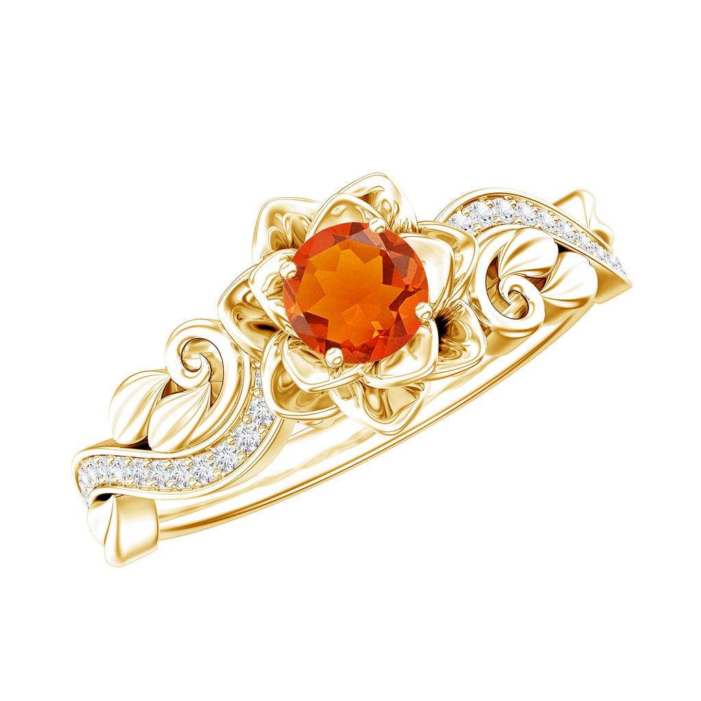Nature Inspired Fire Opal and Diamond Engagement Ring with Certificate
