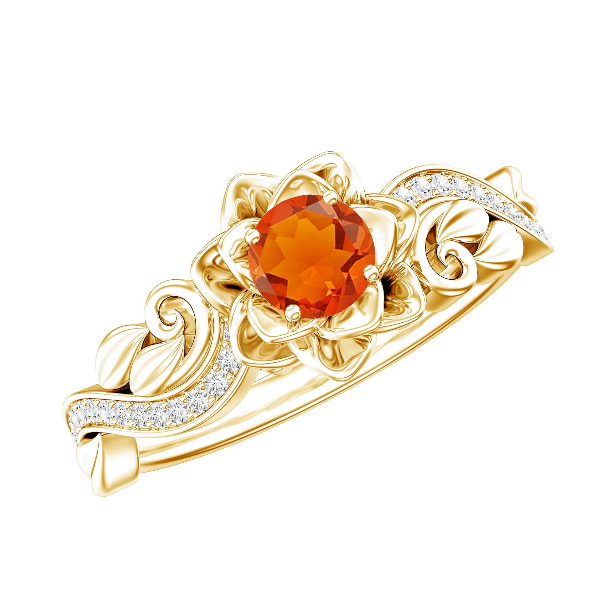 Nature Inspired Fire Opal and Diamond Engagement Ring with Certificate