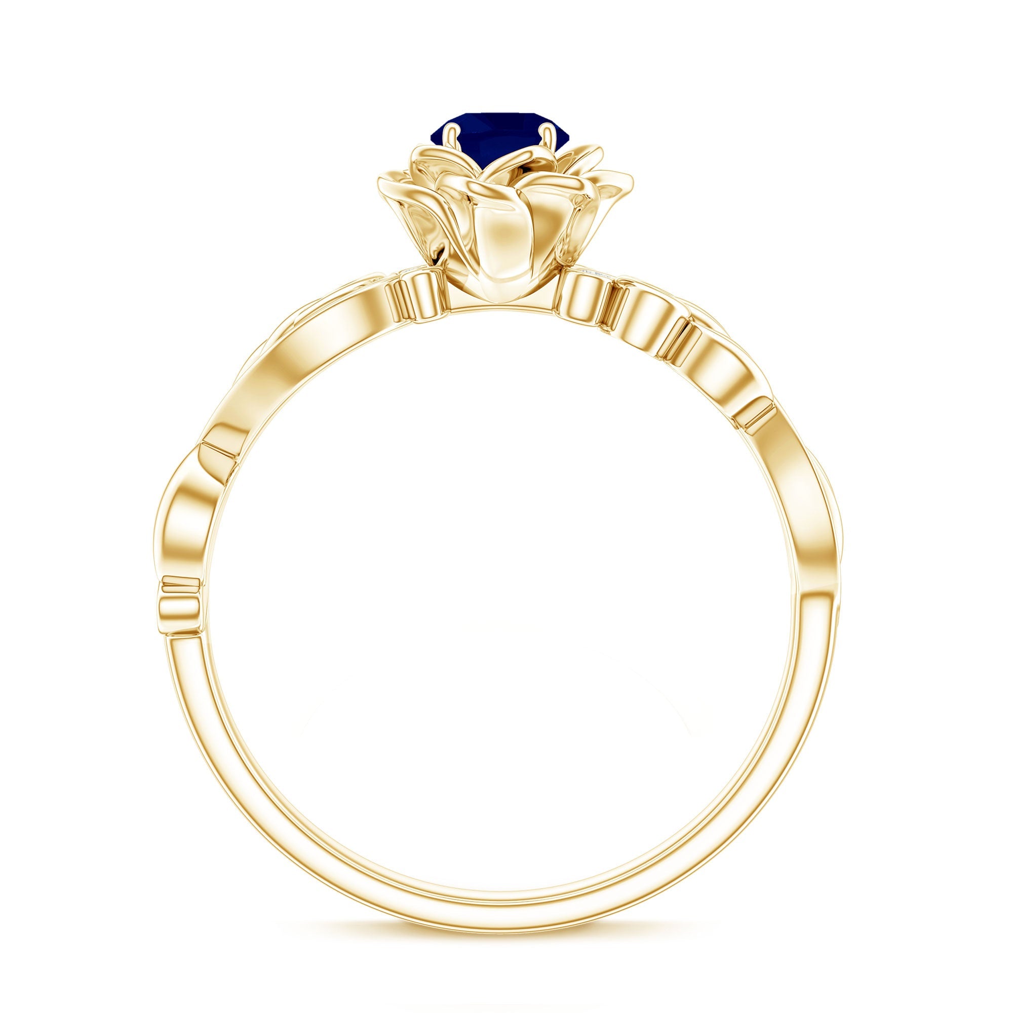 Rose Flower Engagement Ring with Genuine Blue Sapphire and Diamond