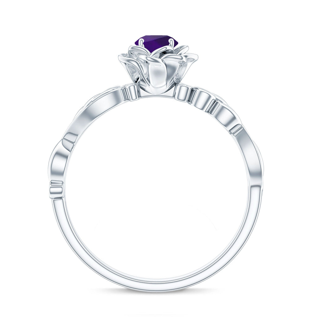 Real Amethyst Nature Inspired Engagement Ring With Diamond