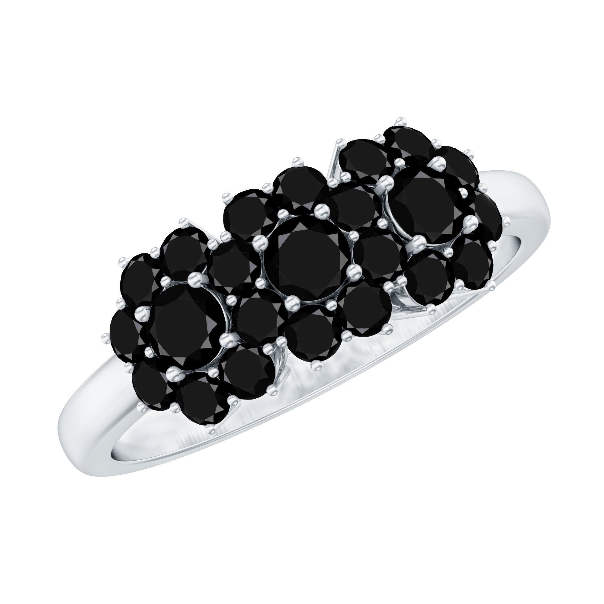 Certified Black Onyx Flower Engagement Ring